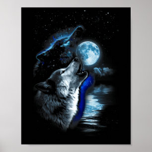Wolf Moon Lake Wolf Howling Volle Maan Wolf Graphi Poster