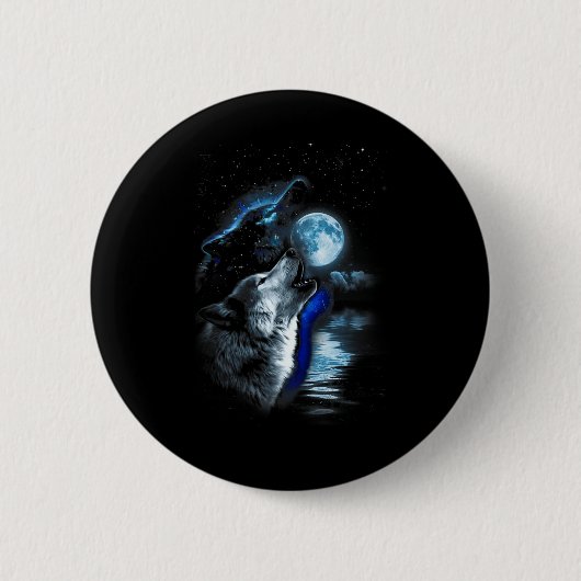 Wolf Moon Lake Wolf Howling Volle Maan Wolf Graphi Ronde Button 5,7 Cm (Voorkant)