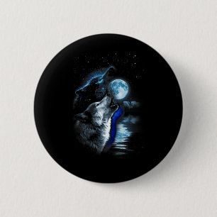 Wolf Moon Lake Wolf Howling Volle Maan Wolf Graphi Ronde Button 5,7 Cm