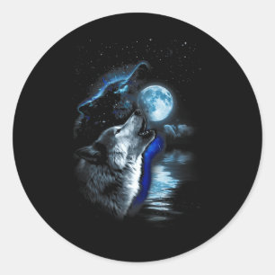Wolf Moon Lake Wolf Howling Volle Maan Wolf Graphi Ronde Sticker