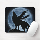 Wolf & Moon (met sterren) Mousepad Muismat (Met muis)