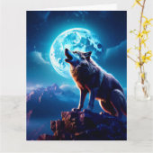 WOLF MOON NATIVE AMERICAN GREETING CARD KAART (Gele Bloem)