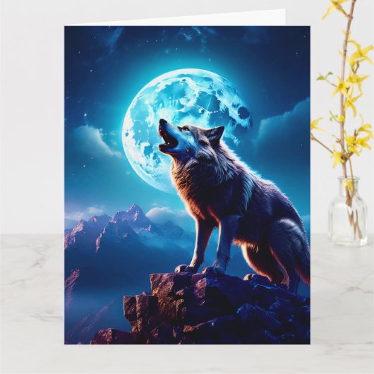 WOLF MOON NATIVE AMERICAN GREETING CARD KAART (Gele Bloem)