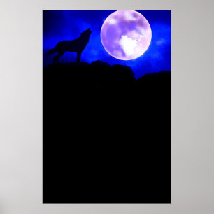 Wolf & Moon Panorama Poster Afdrukken