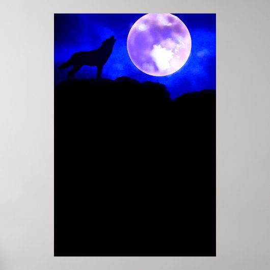 Wolf & Moon Panorama Poster Afdrukken (Voorkant)