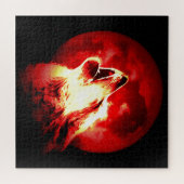 Wolf, Moon & Red Sky Illustration Legpuzzel (Horizontaal)