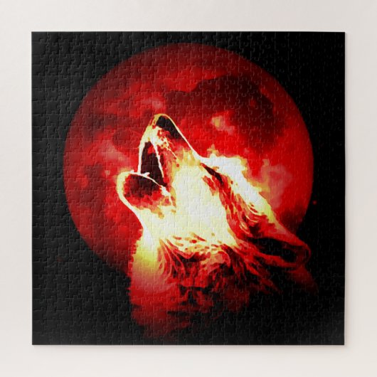 Wolf, Moon & Red Sky Illustration Legpuzzel (Verticaal)