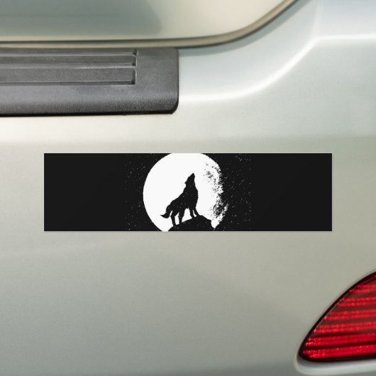 Wolf & Moon Silhoutte Bumpersticker (Op auto)