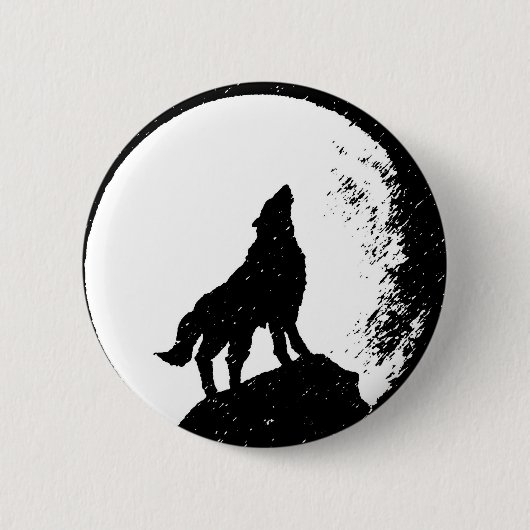 Wolf & Moon Silhoutte Ronde Button 5,7 Cm (Voorkant)