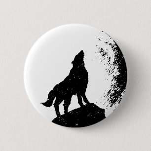Wolf & Moon Silhoutte Ronde Button 5,7 Cm