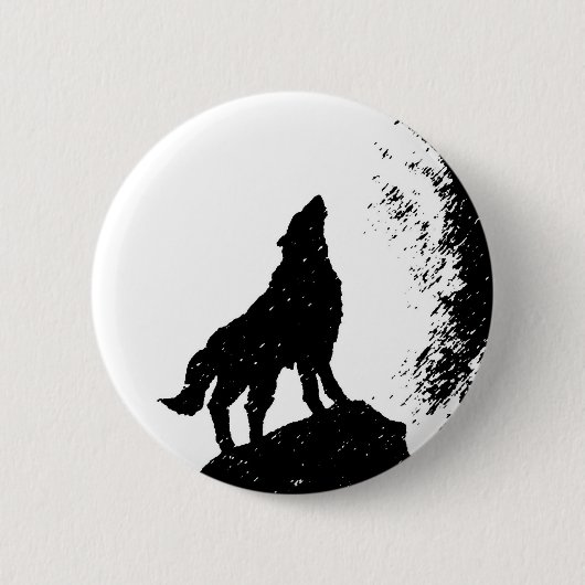 Wolf & Moon Silhoutte Ronde Button 5,7 Cm (Voorkant)