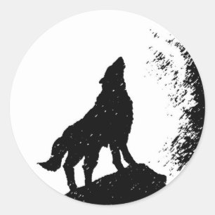 Wolf & Moon Silhoutte Ronde Sticker