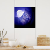 Wolf & Moon Square Poster Print Blue Night Wolven (Keuken)