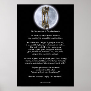 Wolf & Moon TWEE WOLVES CHEROKEE TALE Art Poster