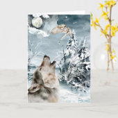 Wolf Moon Winter Landscape Waterverf Holiday Kaart (Gele Bloem)