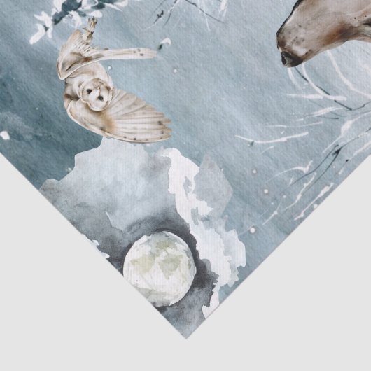 Wolf Moon Winter Landscape Waterverf Owl Tissuepapier (Detail)