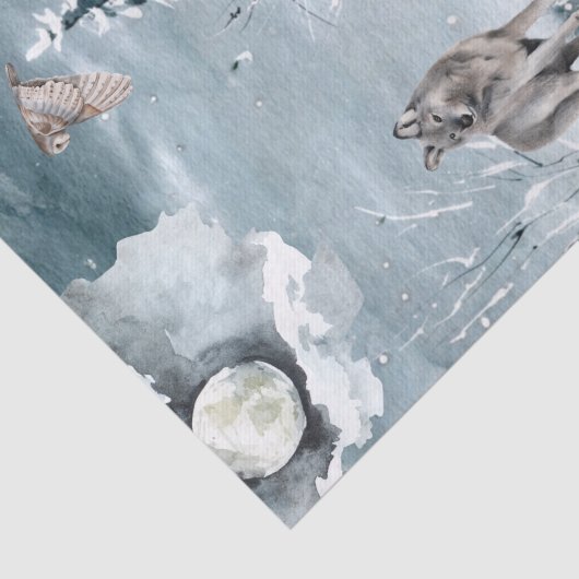 Wolf Moon Winter Landscape Waterverf Tissuepapier (Detail)