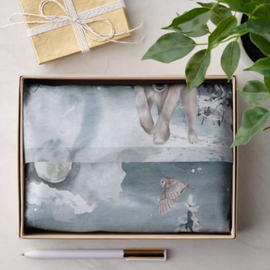 Wolf Moon Winter Landscape Waterverf Tissuepapier (Geschenk)