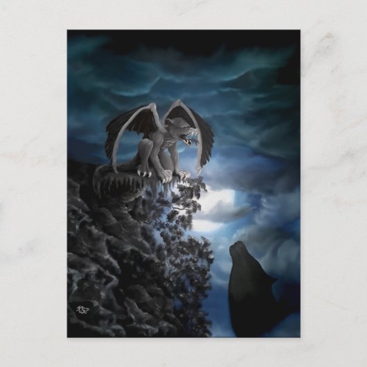 Wolf Moon - Wolf met Golem Briefkaart (Voorkant)