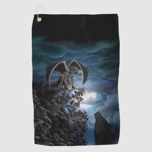 Wolf Moon - Wolf met Golem Golfhanddoek (Voorkant)