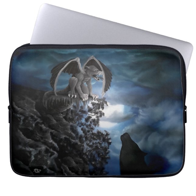Wolf Moon - Wolf met Golem Laptop Sleeve (Voorkant)