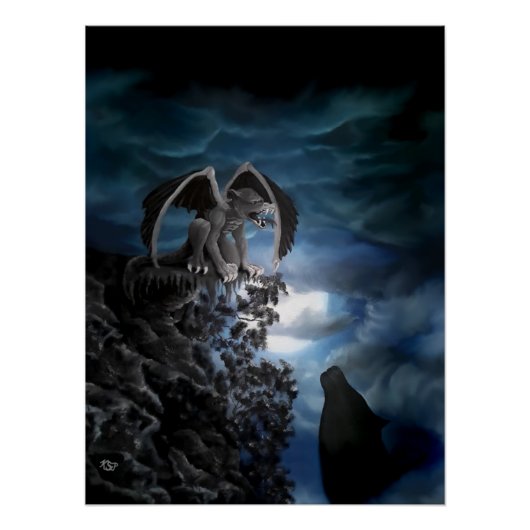 Wolf Moon - Wolf met Golem Perfect Poster (Voorkant)