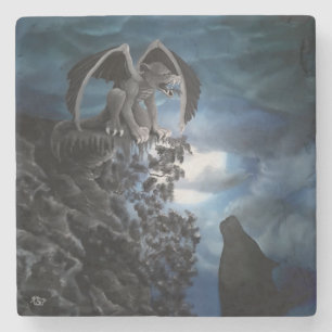 Wolf Moon - Wolf met Golem Stenen Onderzetter