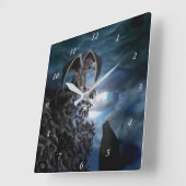 Wolf Moon - Wolf met Golem Vierkante Klok (Hoek)