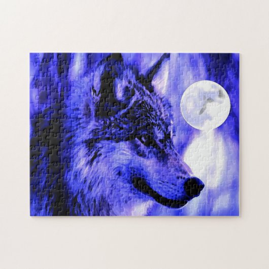 Wolf Motivatie Freedom Blue Night Fullmoon Legpuzzel (Horizontaal)