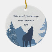 Wolf Mountain Forest Baby's eerste kerstfoto Keramisch Ornament (Voorkant)
