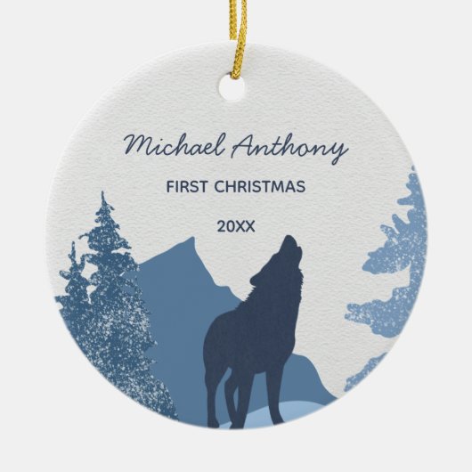 Wolf Mountain Forest Baby's eerste kerstfoto Keramisch Ornament (Voorkant)