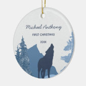 Wolf Mountain Forest Baby's eerste kerstfoto Keramisch Ornament (Links)