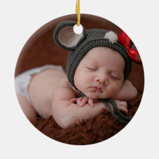 Wolf Mountain Forest Baby's eerste kerstfoto Keramisch Ornament (Achterkant)