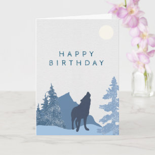 Wolf Mountain Moon Forest Happy Birthday voor hem Kaart