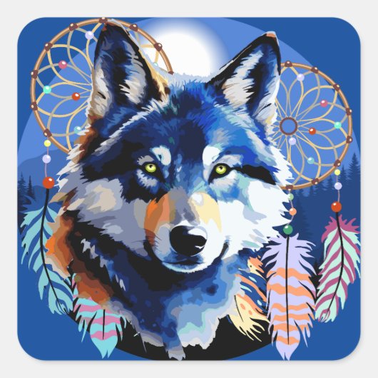 Wolf Native Animal Spirit Vierkante Sticker (Voorkant)