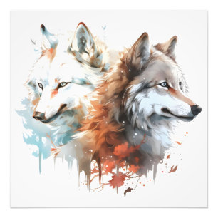 Wolf Natuur Waterverf Koppel Foto Afdruk