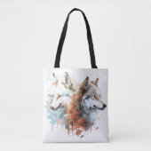Wolf Natuur Waterverf Koppel Tote Bag (Voorkant)