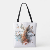 Wolf Natuur Waterverf Koppel Tote Bag (Achterkant)