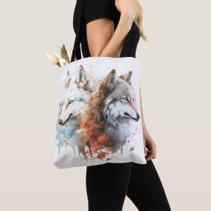 Wolf Natuur Waterverf Koppel Tote Bag