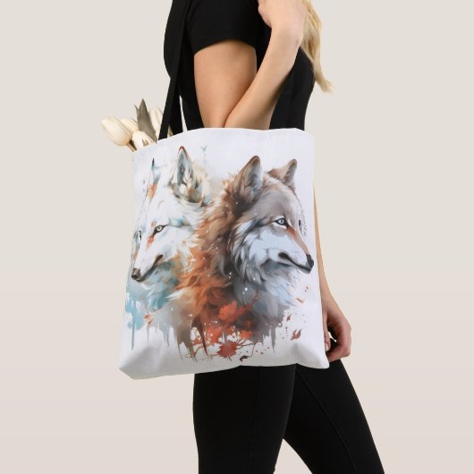 Wolf Natuur Waterverf Koppel Tote Bag (Dichtbij)