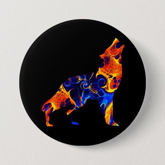 WOLF NEON ABSTRACTE SCHILDERIJ RONDE BUTTON 7,6 CM (Voorkant)
