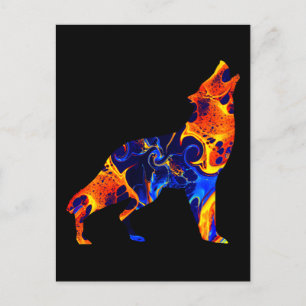 WOLF NEON ABSTRACTE VERF BRIEFKAART