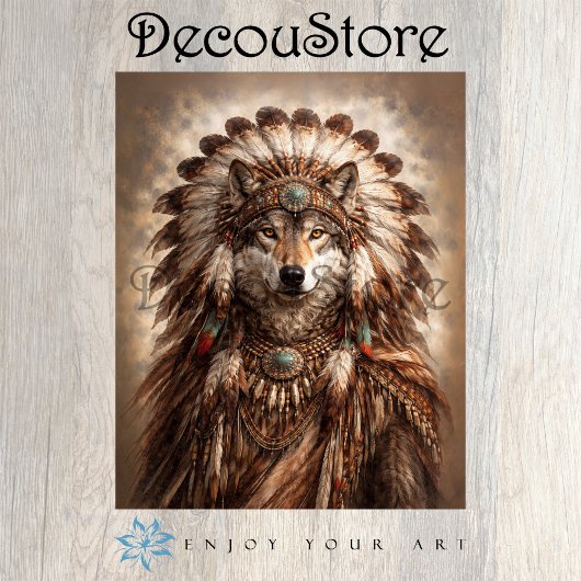 Wolf of the Sacred Feathers Decoupage Tissuepapier