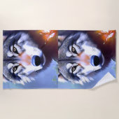 Wolf olie verf de essentie van schoonheid, strandlaken (Voorkant)