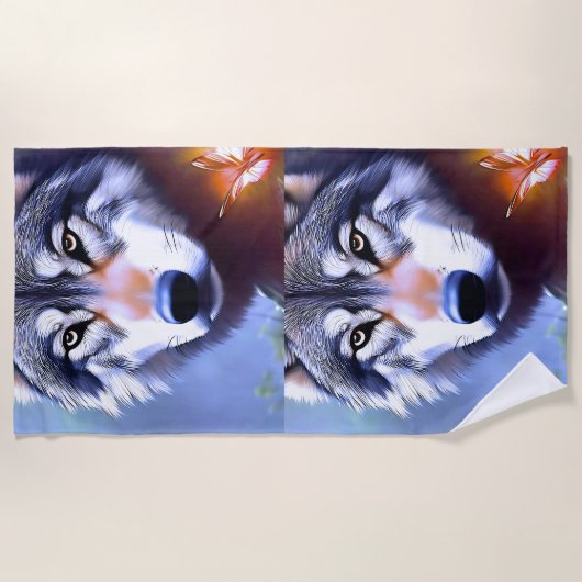 Wolf olie verf de essentie van schoonheid, strandlaken (Voorkant)