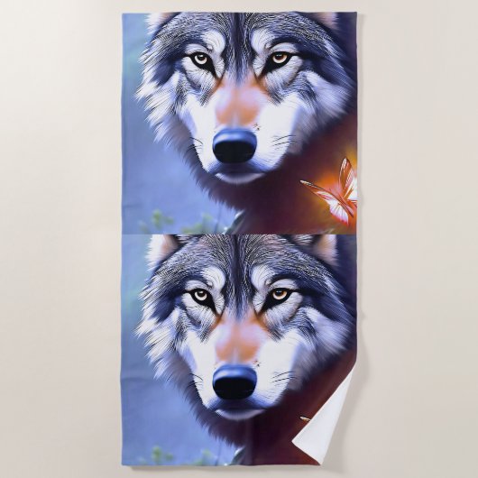 Wolf olie verf de essentie van schoonheid, strandlaken (Voorkant)