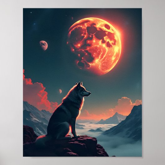 Wolf onder de bloedmaan poster (Voorkant)