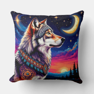 Wolf onder de halve maan 's nachts kussen
