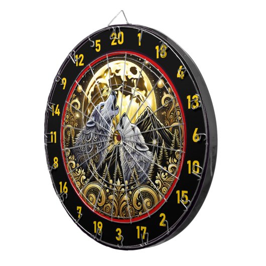 Wolf onder maanlicht brengt kracht en vrede dartbord (Voorkant Rechts)