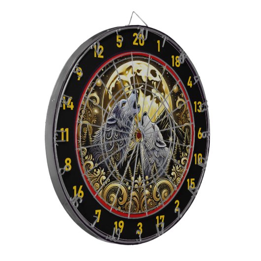 Wolf onder maanlicht brengt kracht en vrede dartbord (Voorkant Links)